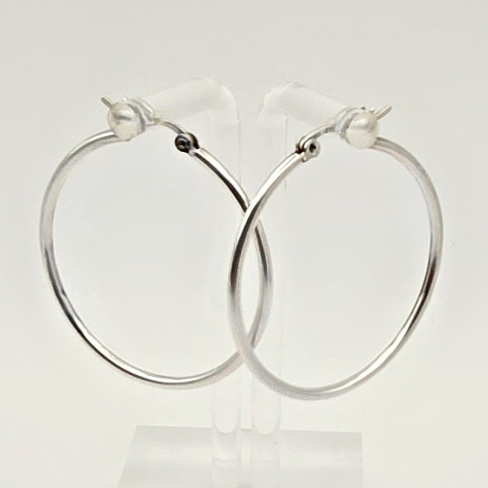 Sterling 1.5" Silver Hoop Earrings - Picture 4 of 6